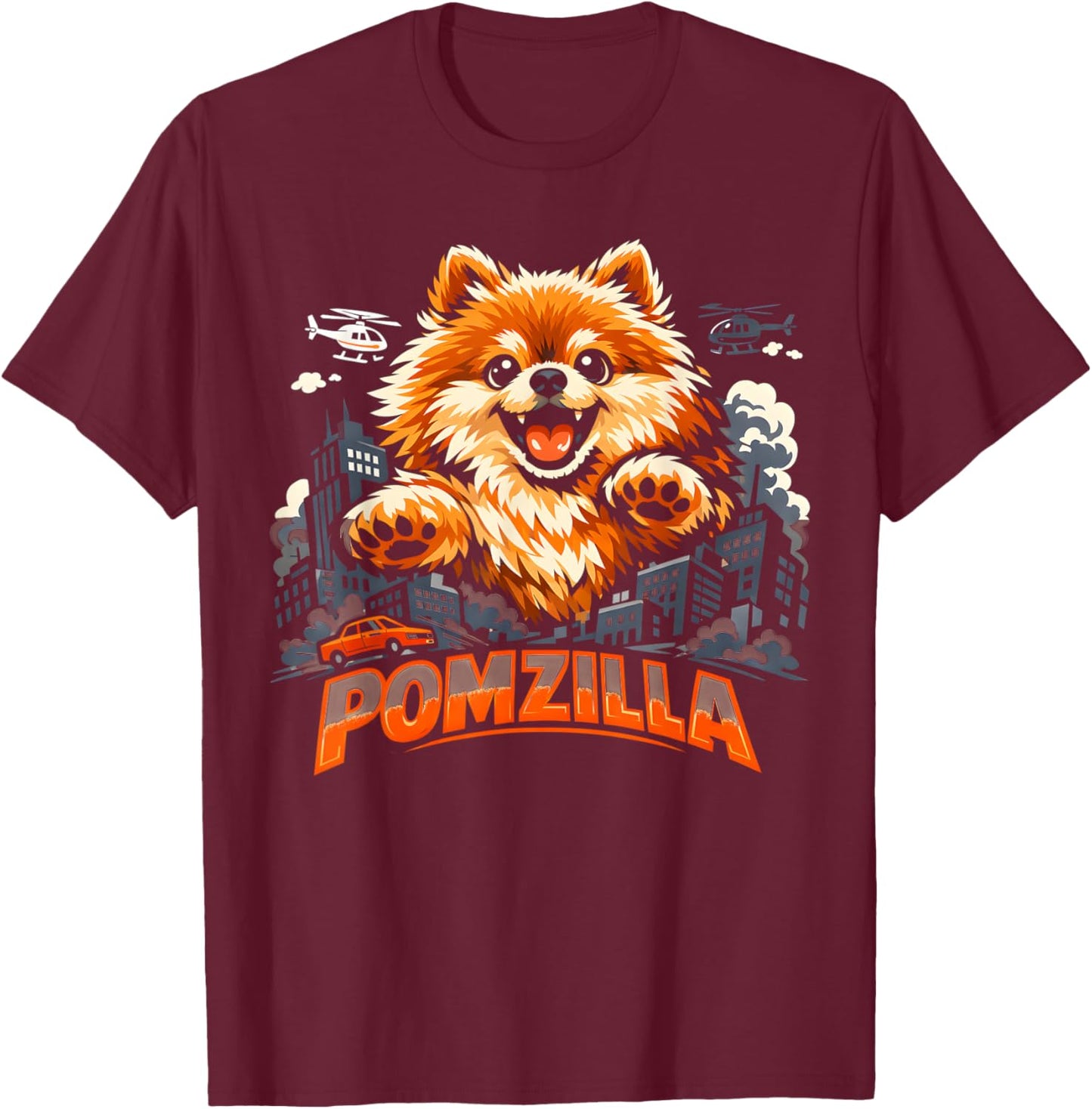 Vintage Pomzilla Pomeranian Dog Monster Pom Dog Lover Men T-Shirt - T-Shirt | Maroon