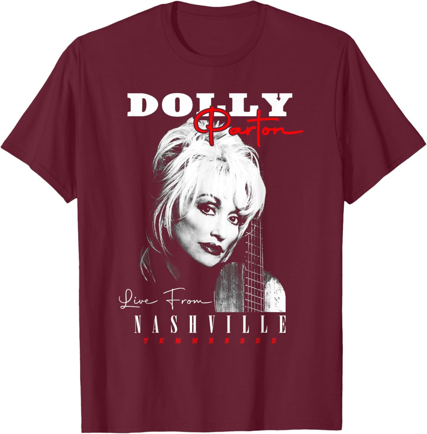 Dolly Parton Live from Nashville Tennessee Photo Portrait T-Shirt - T-Shirt | Maroon