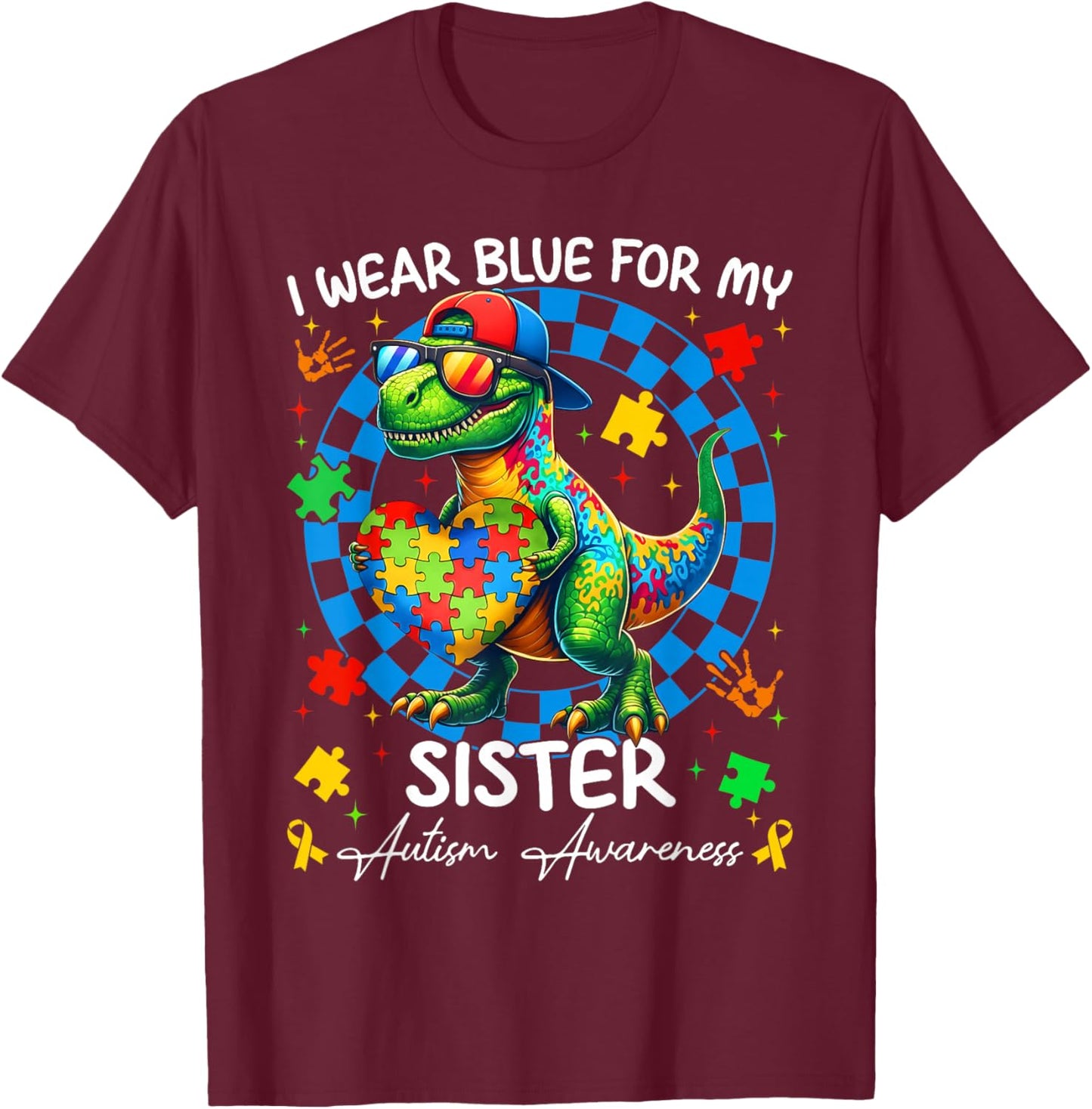 I Wear Blue for My Sister Pride Autism Awareness Boy Girl T-Shirt - T-Shirt | Maroon