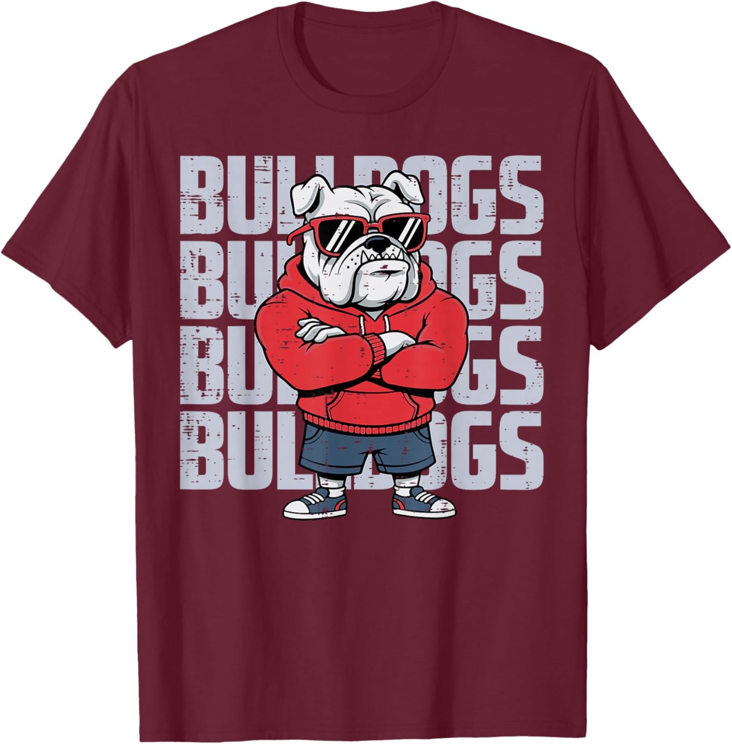 Bulldog Sunglasses Women Men Kids Boys Girls Youth Teen T-Shirt - T-Shirt | Maroon