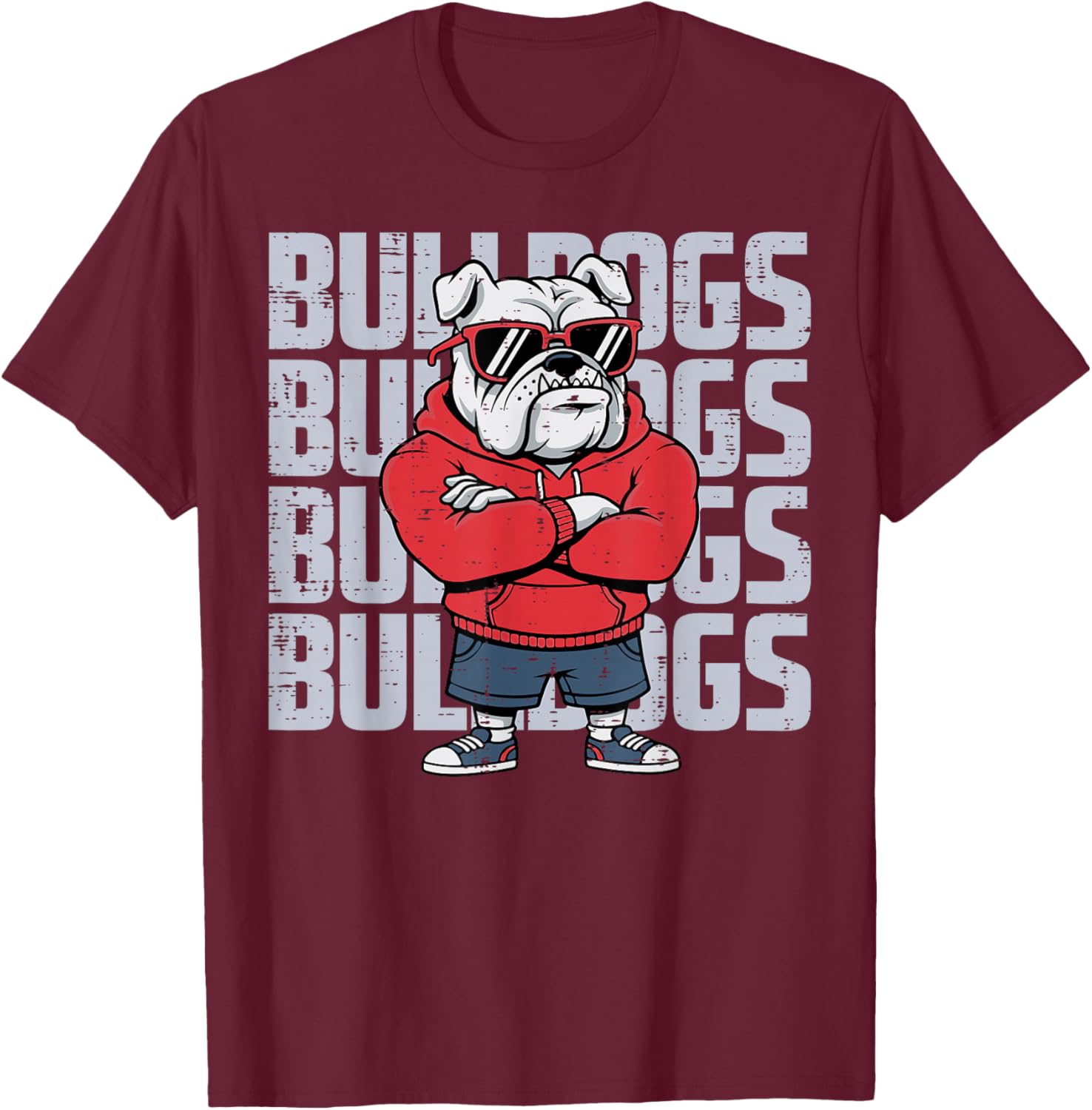 Bulldog Sunglasses Women Men Kids Boys Girls Youth Teen T-Shirt - T-Shirt | Maroon