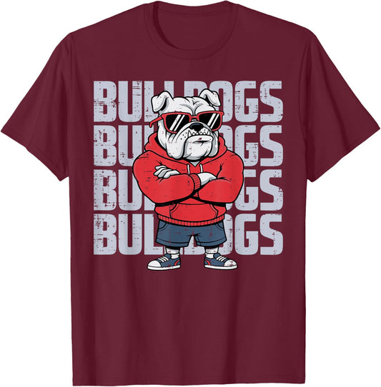 Bulldog Sunglasses Women Men Kids Boys Girls Youth Teen T-Shirt - T-Shirt | Maroon