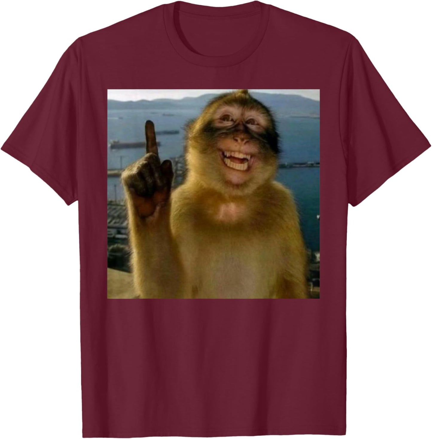 Funny Smiling Monkey Meme Curious Ape Brainrot Gift T-Shirt - T-Shirt | Maroon