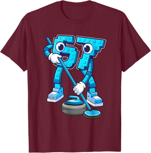 Curling Six Seven Meme Funny 6 7 Sports Game Cartoon T-Shirt - T-Shirt | Maroon