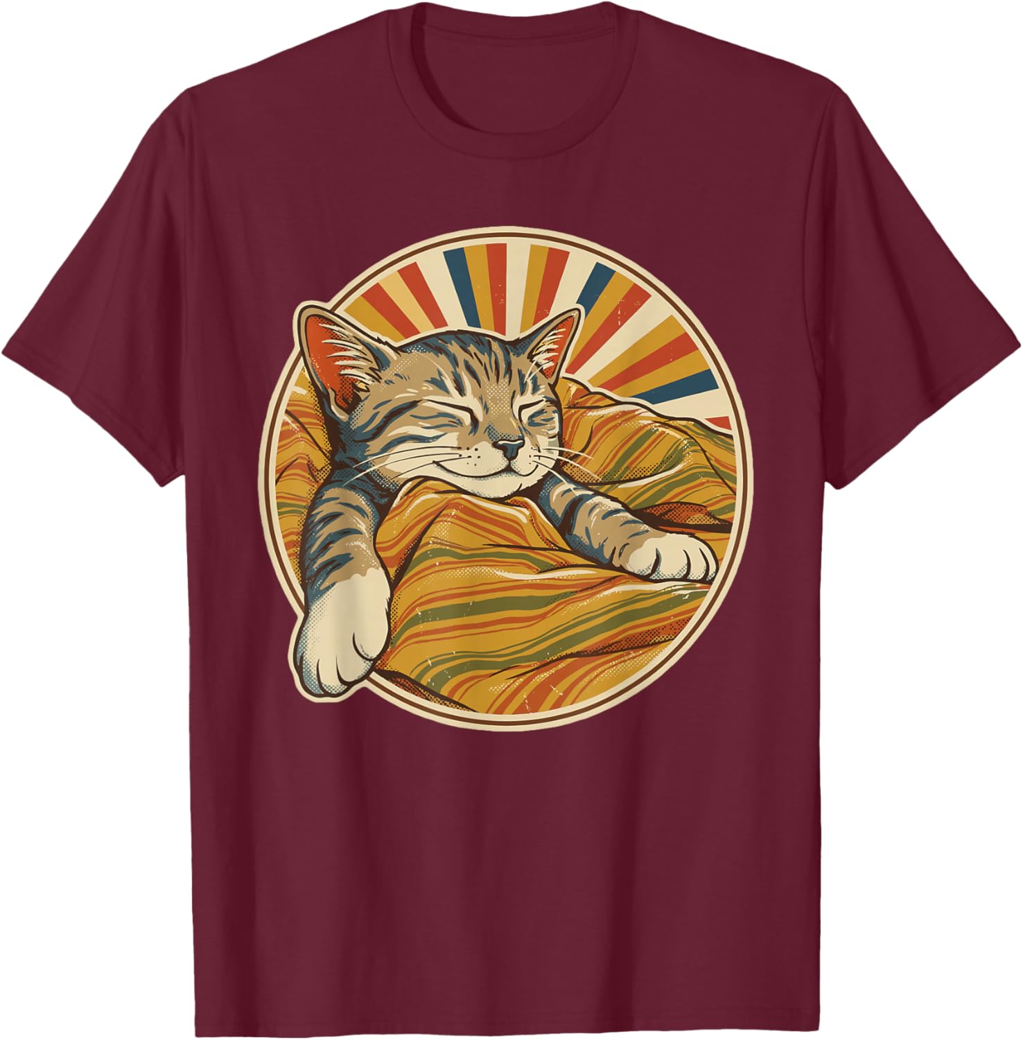 Retro Cat Vintage Cat Mom Women Men Kids Funny Cat T-Shirt - T-Shirt | Maroon