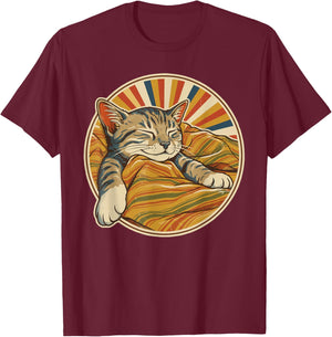 Retro Cat Vintage Cat Mom Women Men Kids Funny Cat T-Shirt - T-Shirt | Maroon