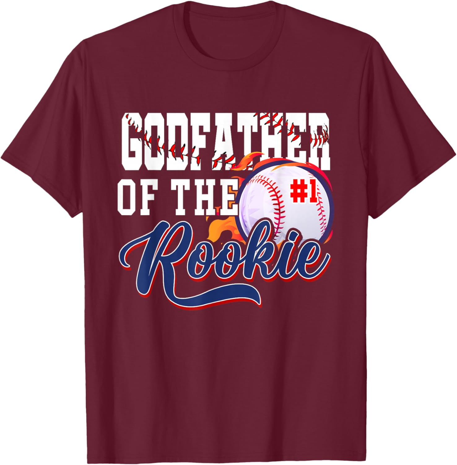Godfather Rookie of Year 1st Birthday Baseball Theme T-Shirt - T-Shirt | Maroon