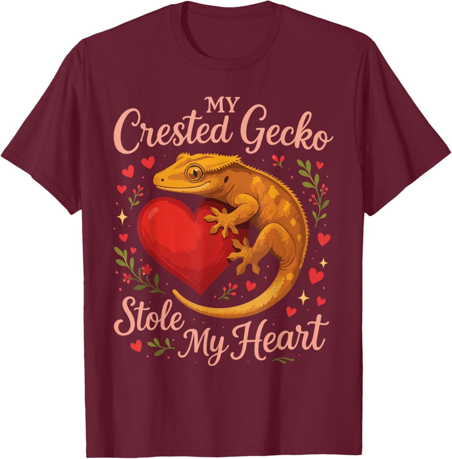 Crested Gecko Valentines Day My Crested Gecko Stole My Heart T-Shirt - T-Shirt | Maroon