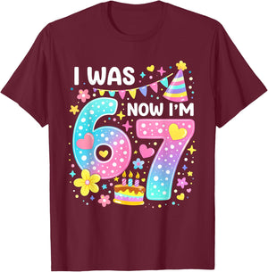 7th Birthday Girl Funny Six Seven I was 6 Now I'm 7 Year Old T-Shirt - T-Shirt | Maroon