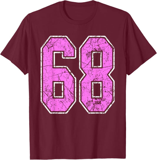 Grunge Pink and Pink Number 68 Jersey Player Uniform #68 T-Shirt - T-Shirt | Maroon