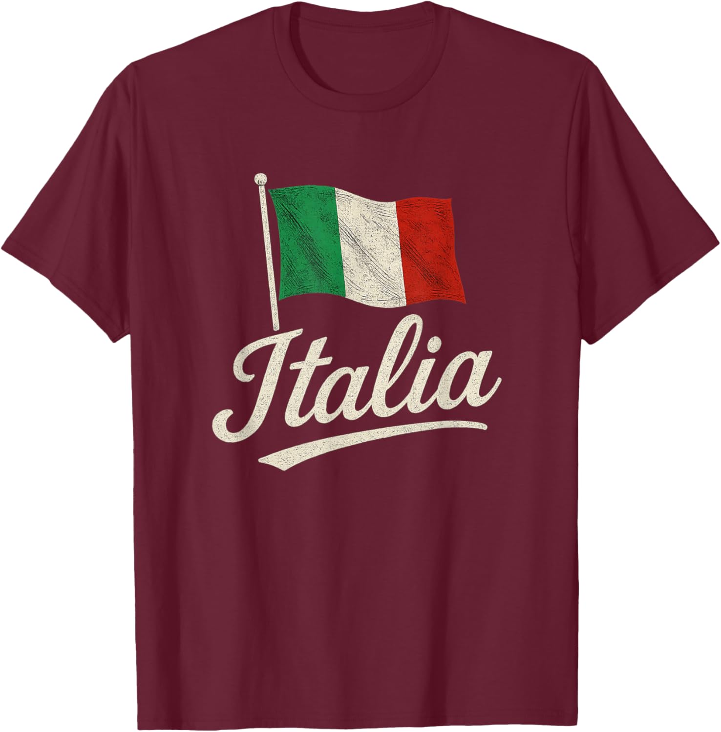 Italy Signature Flag Pole Elegant Patriotic Italian Flag T-Shirt - T-Shirt | Maroon