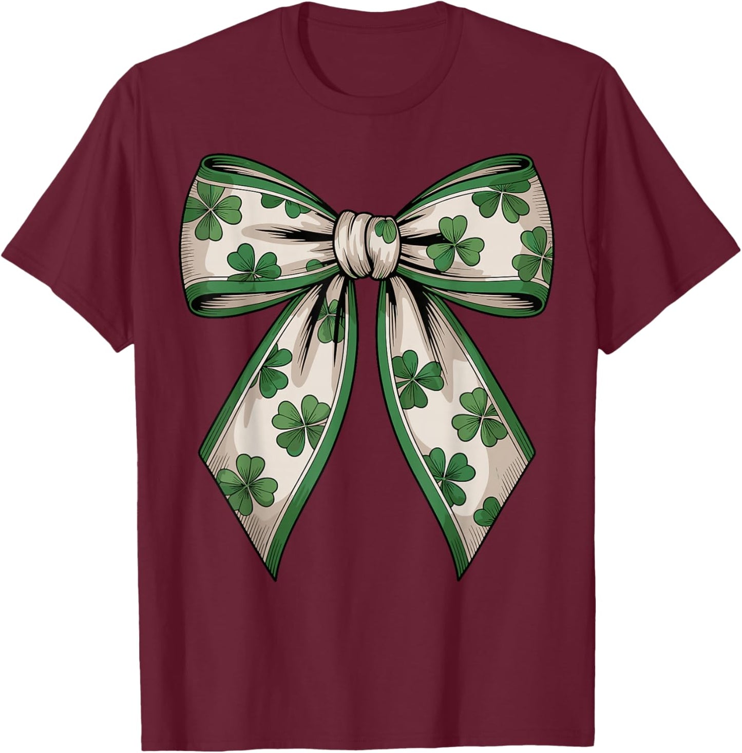 St Patricks Day Shamrock Coquette Bow Saint Pattys Girls T-Shirt - T-Shirt | Maroon