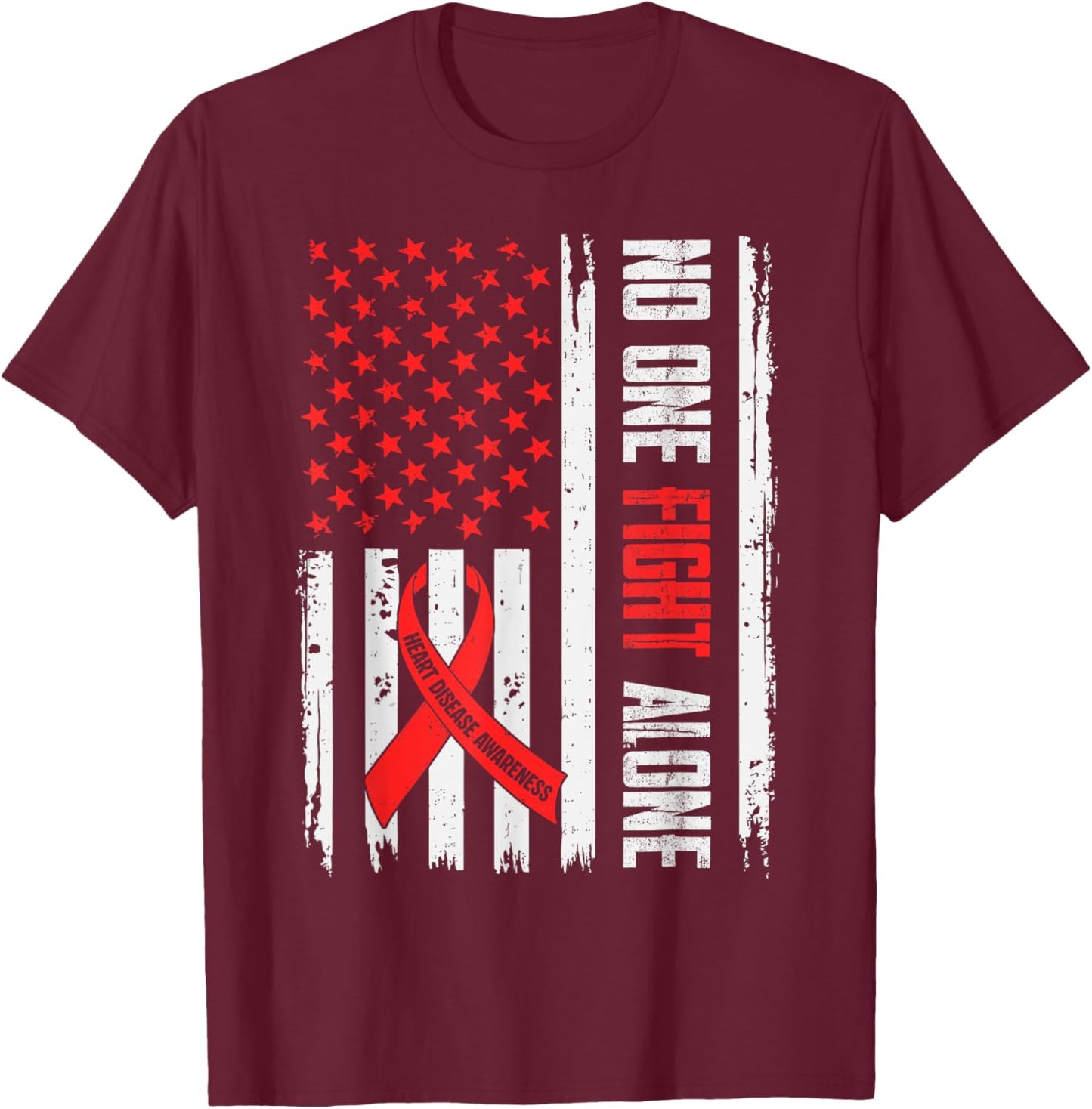 Heart Health USA Flag Heart Disease Awareness CHD Dad T-Shirt - T-Shirt | Maroon