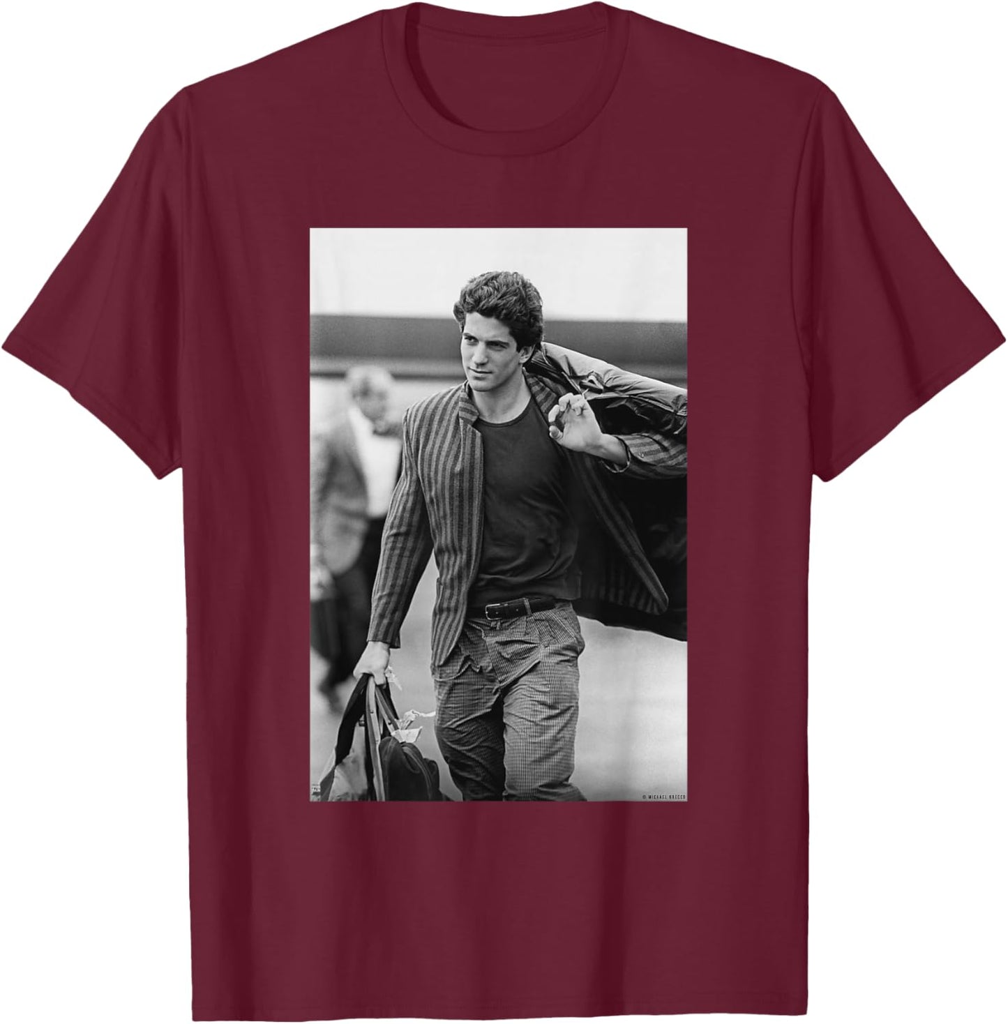 JFK Jr John F Kennedy at Shriver Wedding by Michael Grecco T-Shirt - T-Shirt | Maroon
