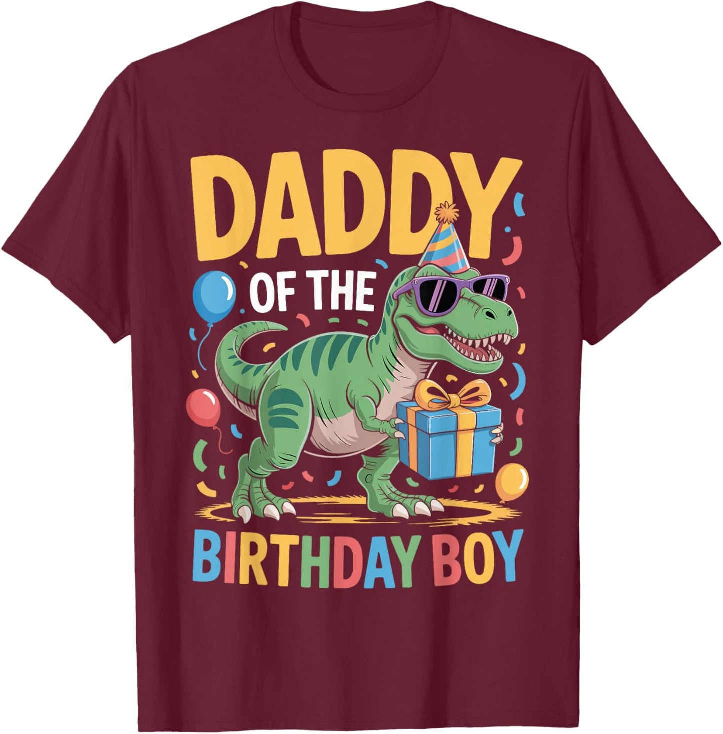 Daddy of The Birthday Party Outfit Dinosaur Squad Dad T-Shirt - T-Shirt | Maroon