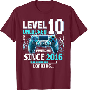 Level 10 Unlocked 10th Video Gaming Birthday T-Shirt - T-Shirt | Maroon