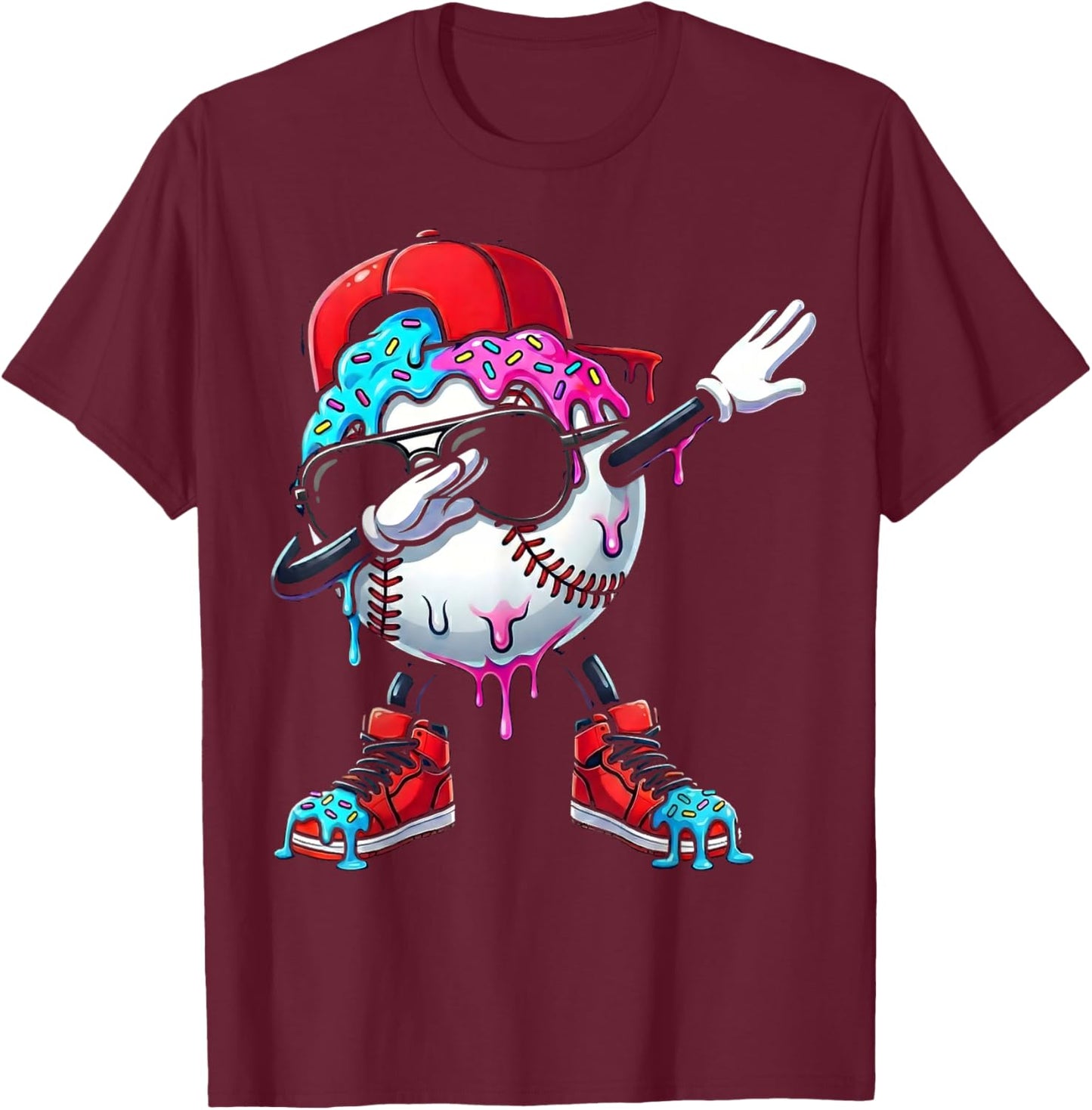 Baseball Ice Cream Drip Dabbing Sports Sprinkles for Boys T-Shirt - T-Shirt | Maroon