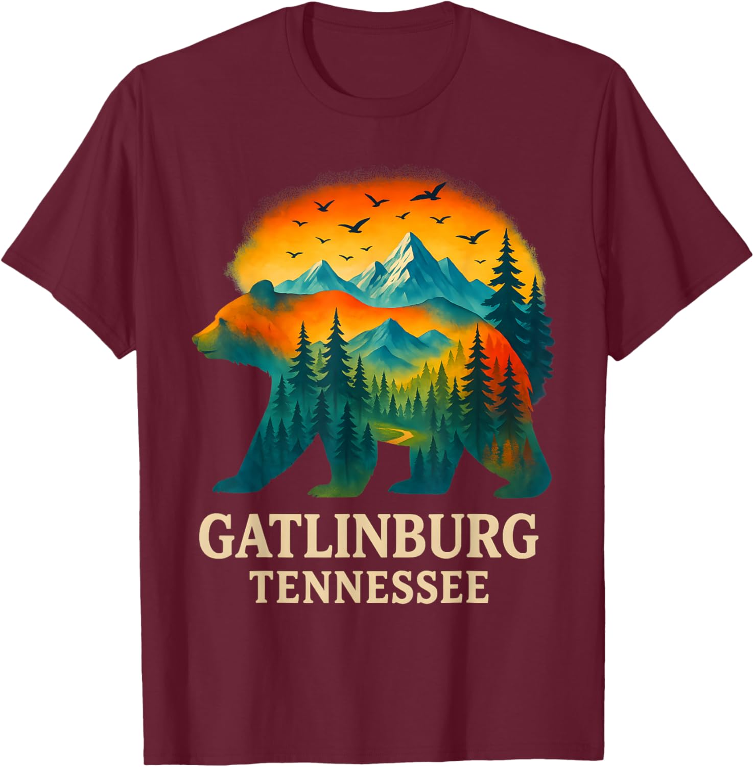 Gatlinburg Tennessee Smoky Mountains Bear Hiking Souvenir T-Shirt - T-Shirt | Maroon
