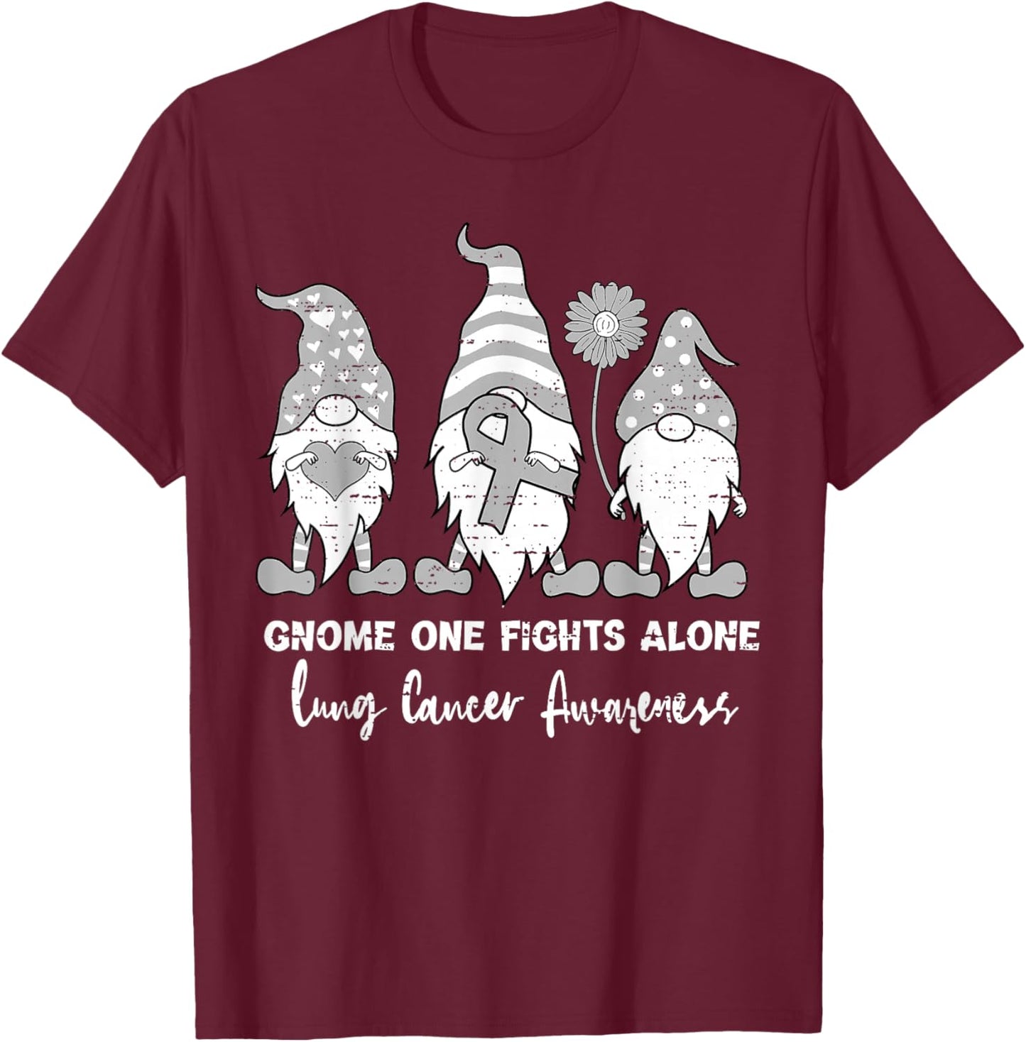 Lung Cancer Awareness Gnome White Ribbon Support Boys Girls T-Shirt - T-Shirt | Maroon