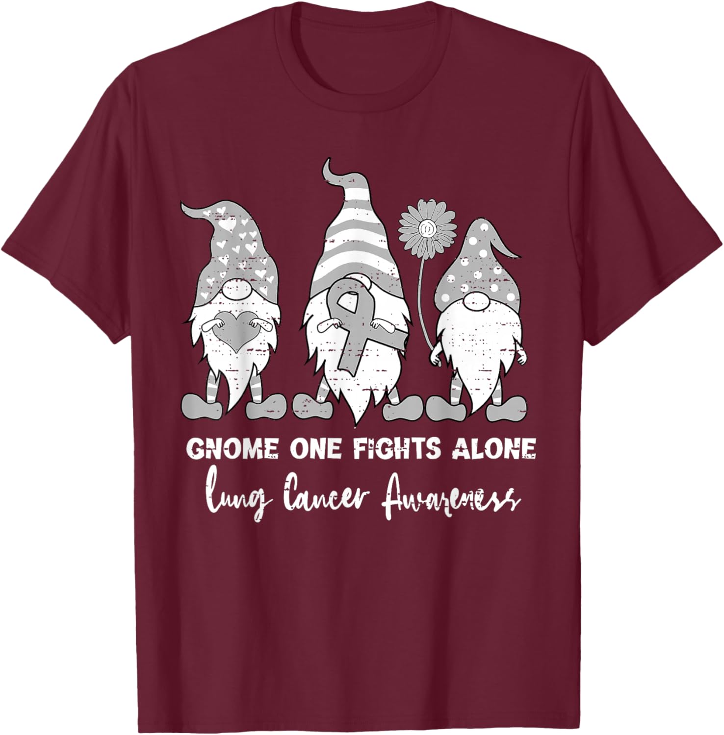 Lung Cancer Awareness Gnome White Ribbon Support Boys Girls T-Shirt - T-Shirt | Maroon