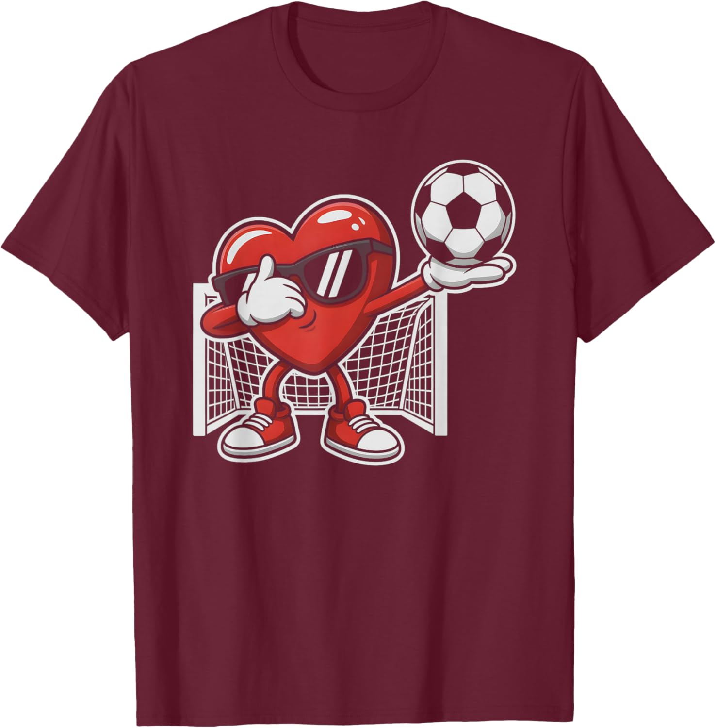 Funny Soccer Heart Love Dabbing Valentine Kids Kick Girls T-Shirt - T-Shirt | Maroon