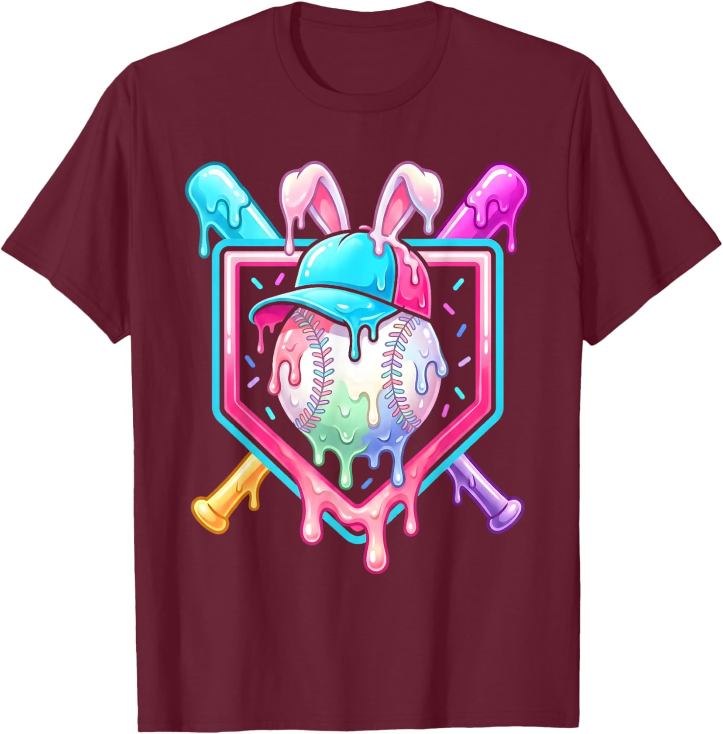 Bunny Baseball Hat with Ice Cream Easter Day Boys Kids Girls T-Shirt - T-Shirt | Maroon
