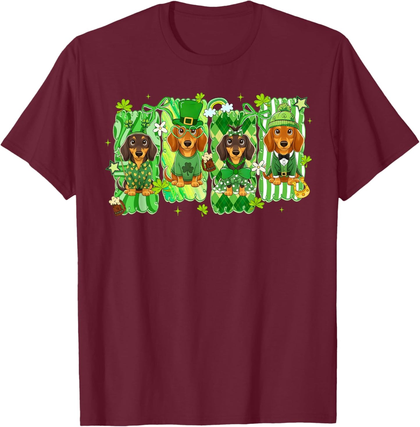 St. Patricks Day Lucky Cute Dachshund Preppy Irish Girl Kid T-Shirt - T-Shirt | Maroon
