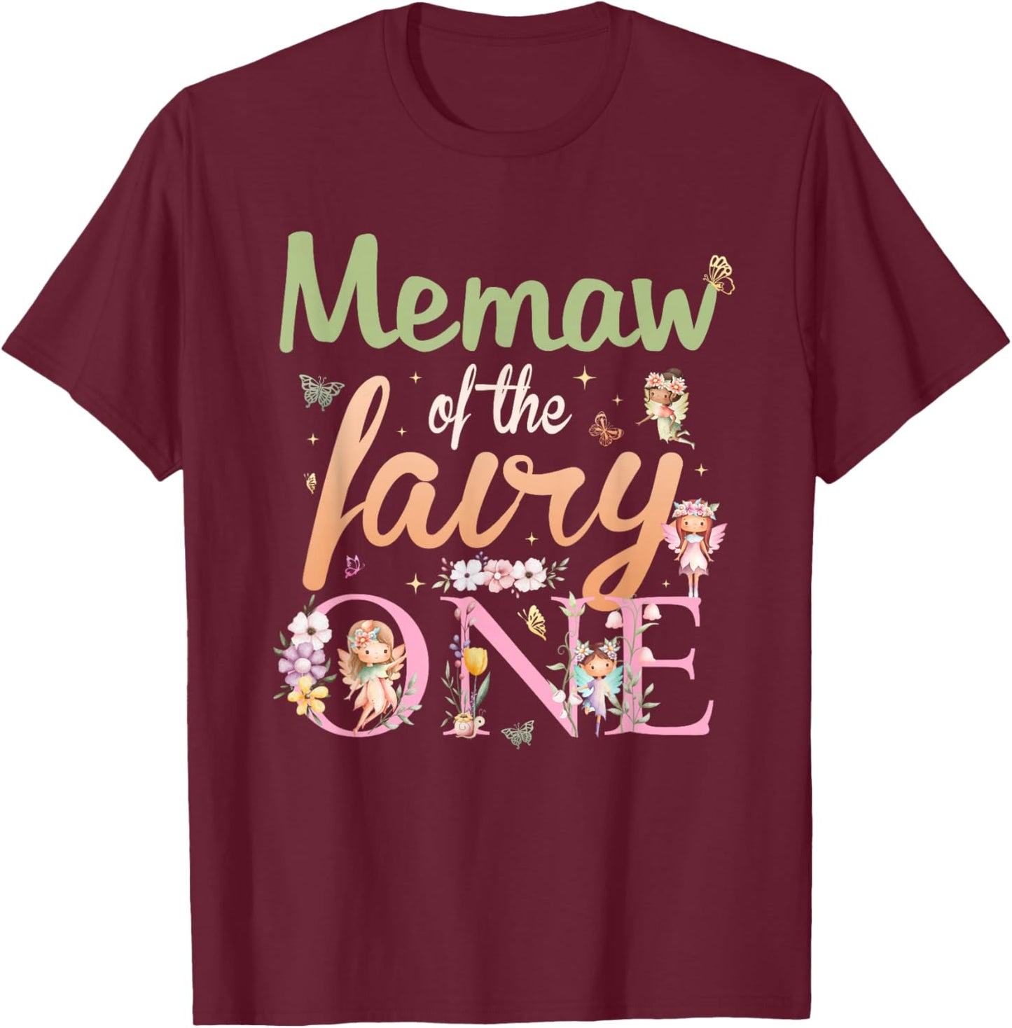 Memaw of The Fairy One 1St Birthday Girl Family Matching T-Shirt - T-Shirt | Maroon