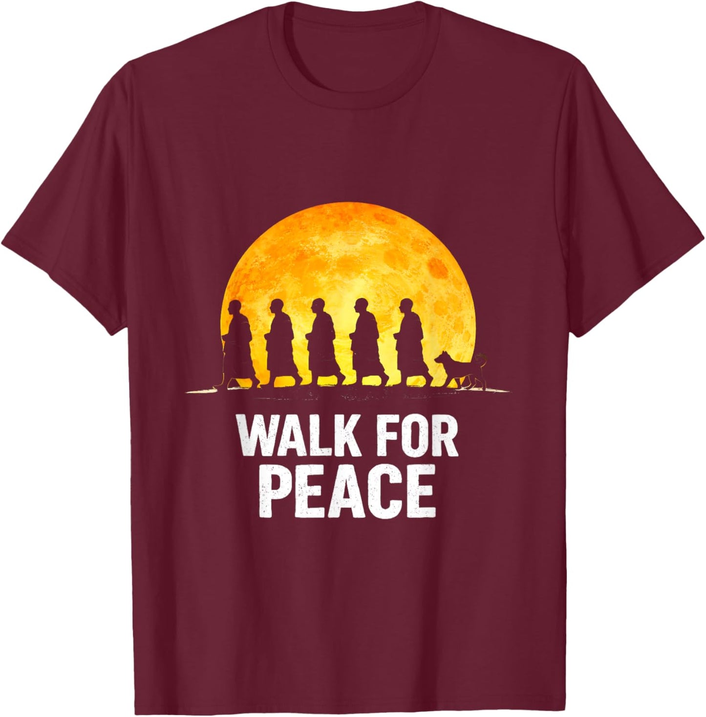 Walk for Aloka Peace Walking Monks Zen Art T-Shirt - T-Shirt | Maroon