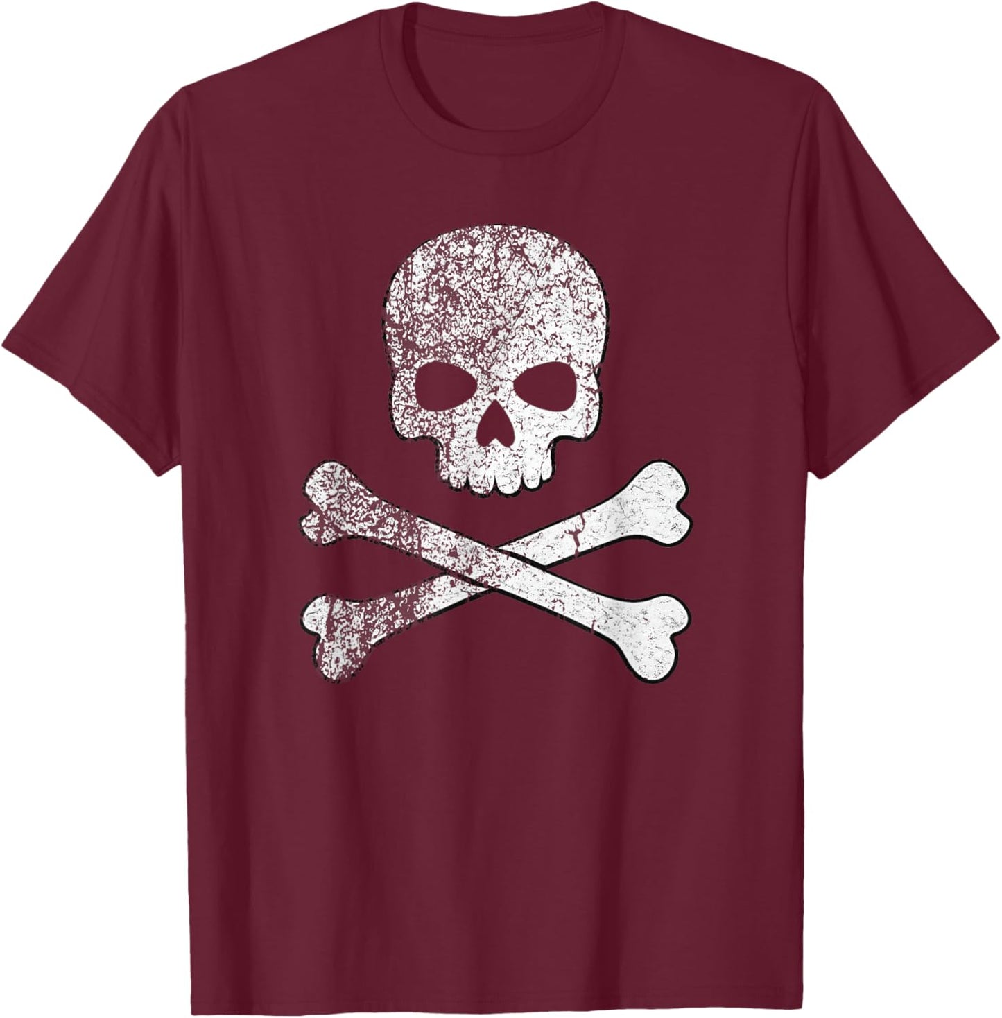 Skull and Crossbones Skeleton Pirate Jolly Roger Boys Girls T-Shirt - T-Shirt | Maroon