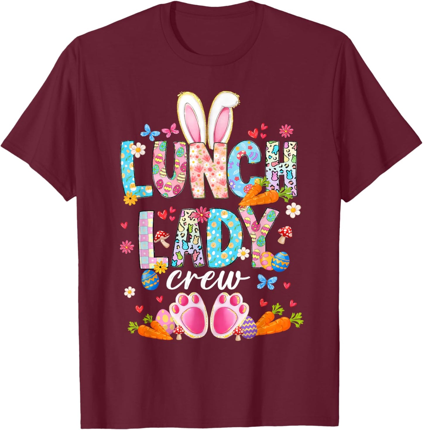 Lunch Lady Crew Funny Bunny Lunch Lady Cafeteria Easter Day T-Shirt - T-Shirt | Maroon