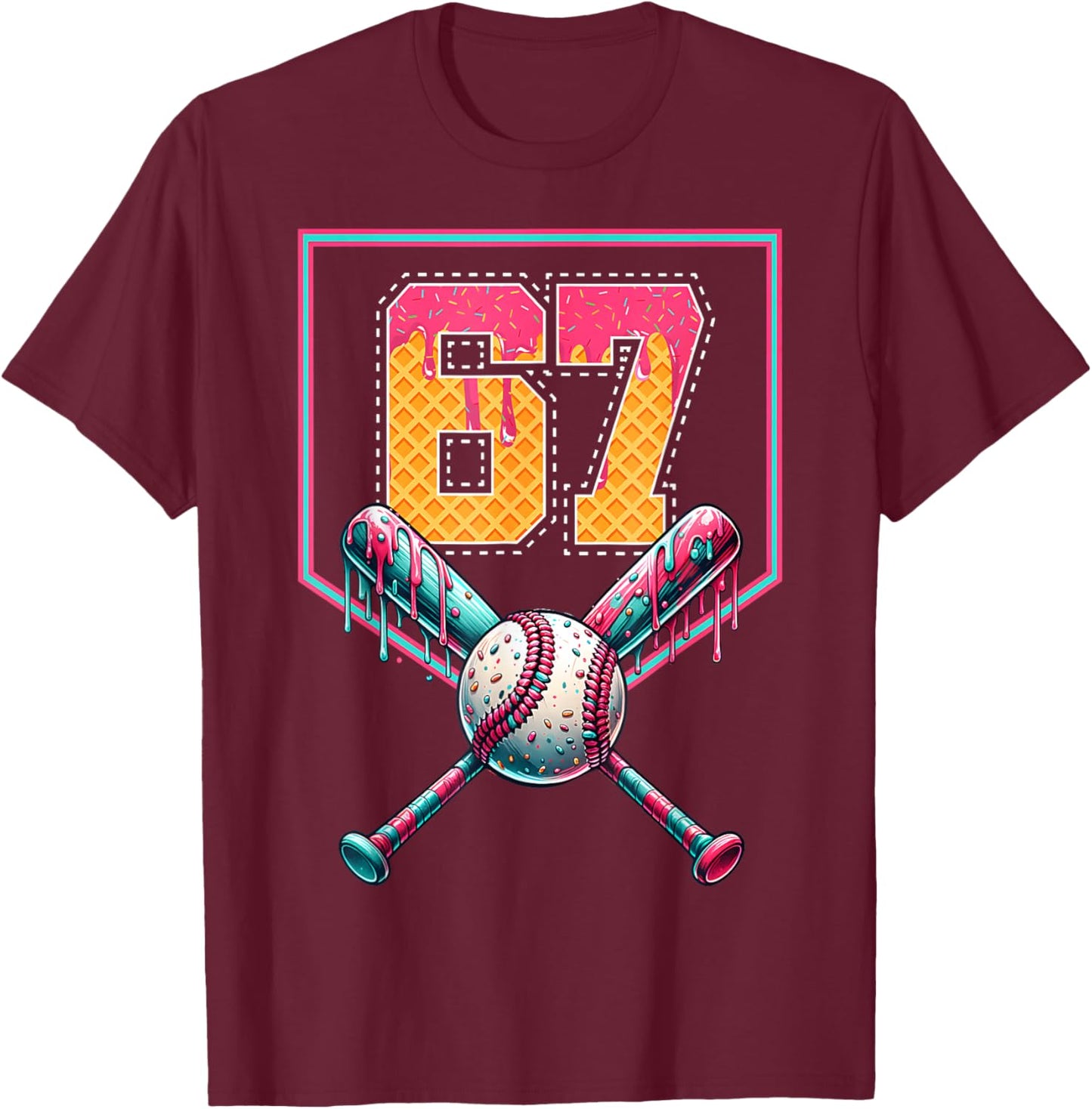 67 Ice Cream Drip Meme Six Seven Gen Alpha Slang Mason Meme T-Shirt - T-Shirt | Maroon