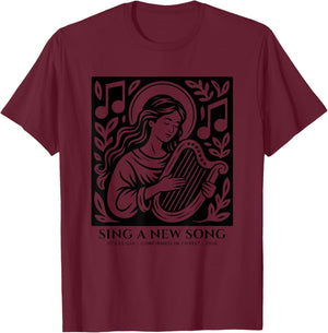 St Cecilia Confirmation 2026 Sing a New Song Linocut Style T-Shirt - T-Shirt | Maroon