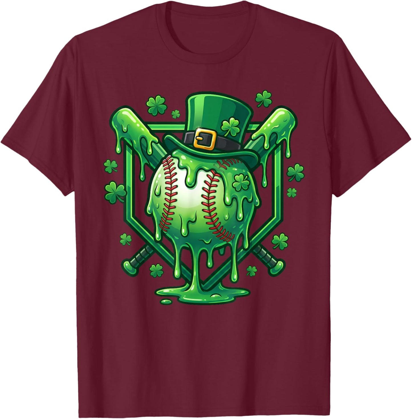 St Patricks Day Baseball Drip Funny Baseball Sport Women Men T-Shirt - T-Shirt | Maroon