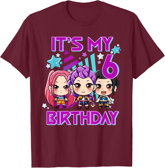 6 Years Old Birthday K pop Kids 6th Birthday Girls K-pop T-Shirt - T-Shirt | Maroon
