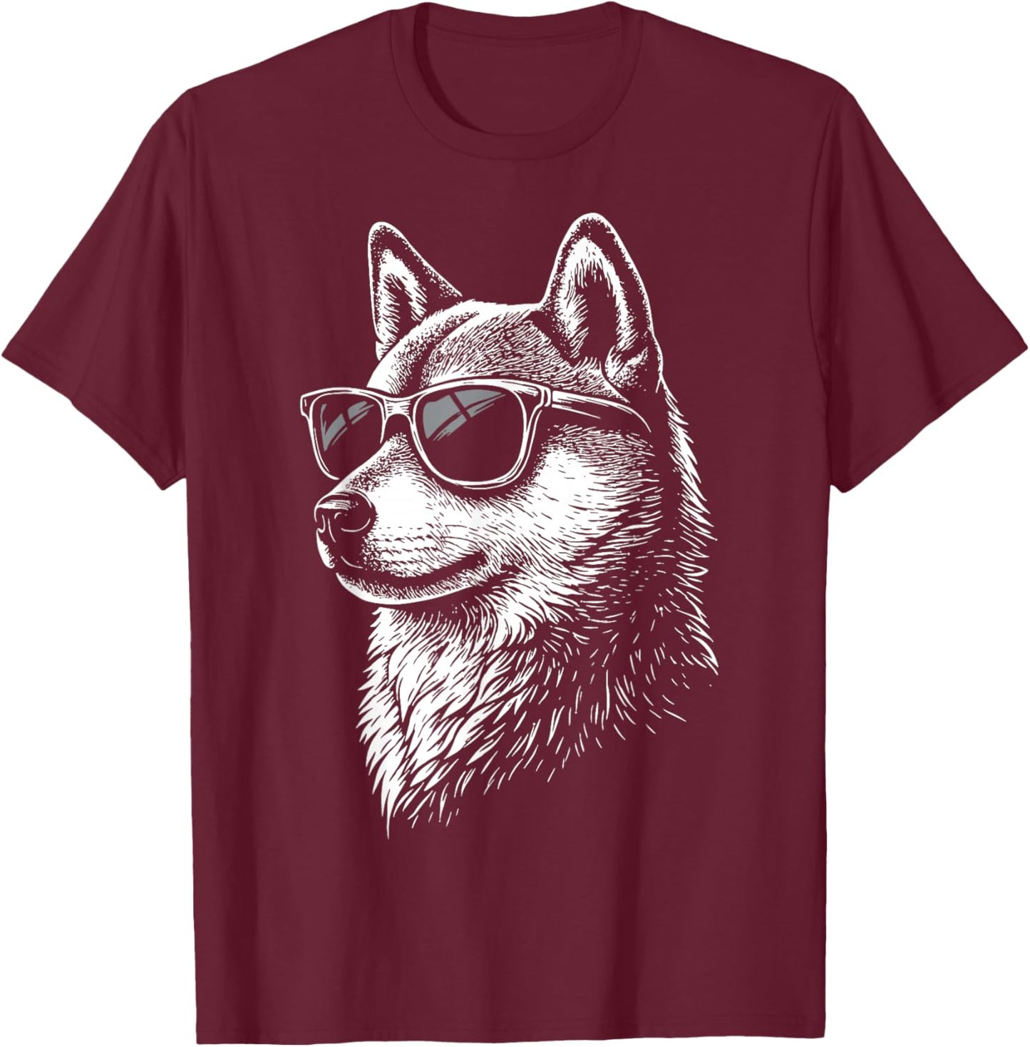 Shiba Inu Sunglasses T-Shirt - T-Shirt | Maroon