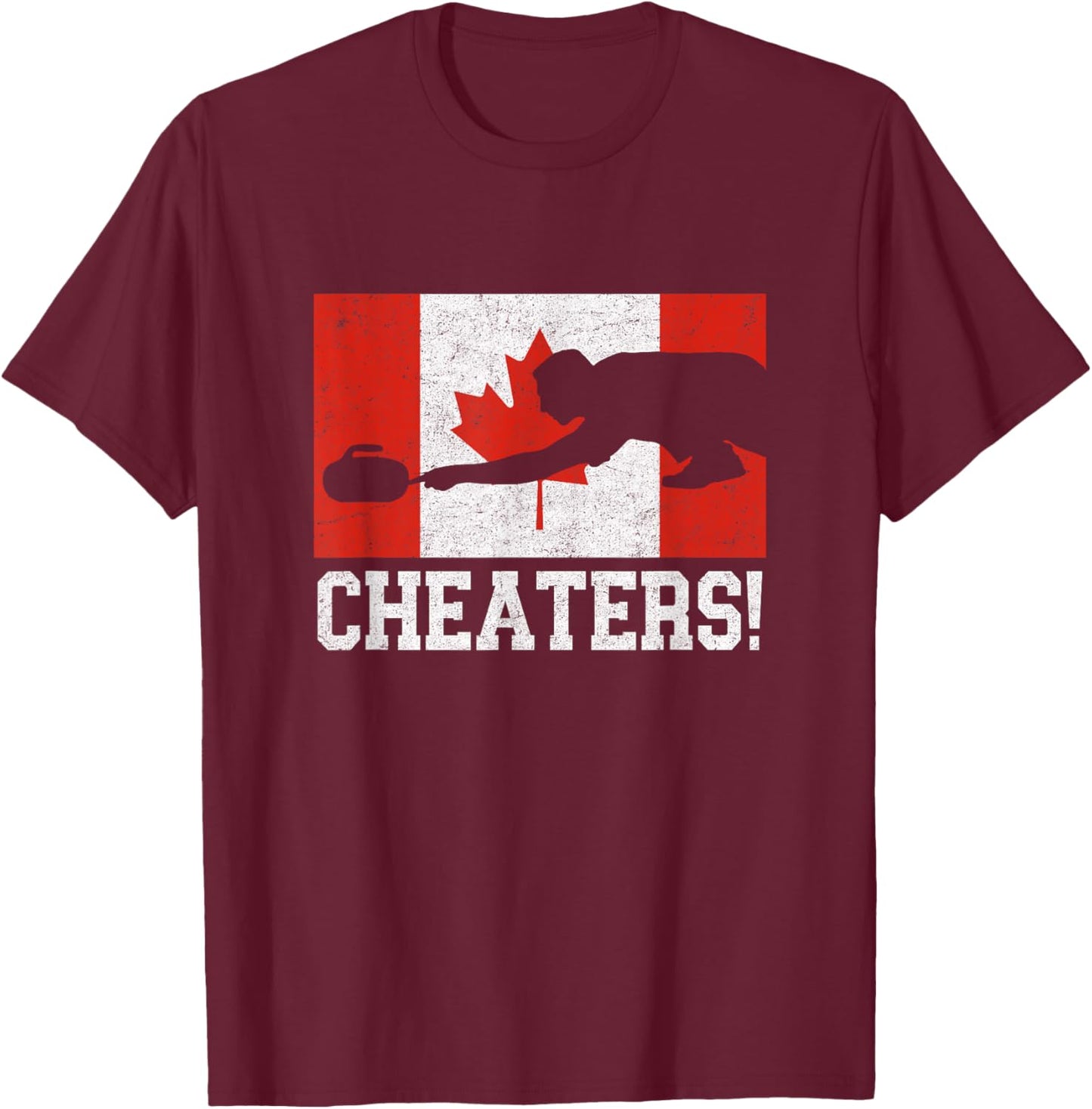 Canada Curling Cheater Canadian Flag T-Shirt - T-Shirt | Maroon