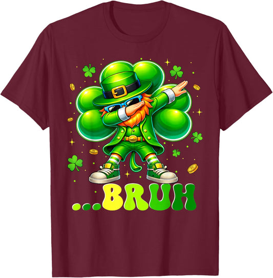 Bruh Dabbing Leprechaun Funny St Patricks Day Boys Kids T-Shirt - T-Shirt | Maroon