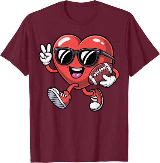 Valentines Day Football Heart Boys Men Kids Sports T-Shirt - T-Shirt | Maroon