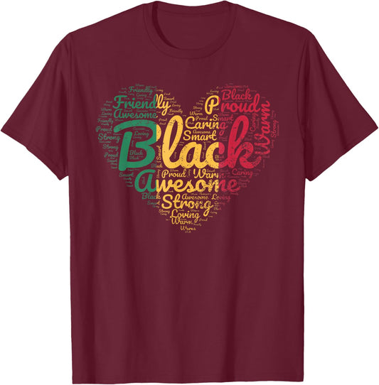 Valentines Day Juneteenth Black History Month Proud Heart T-Shirt - T-Shirt | Maroon