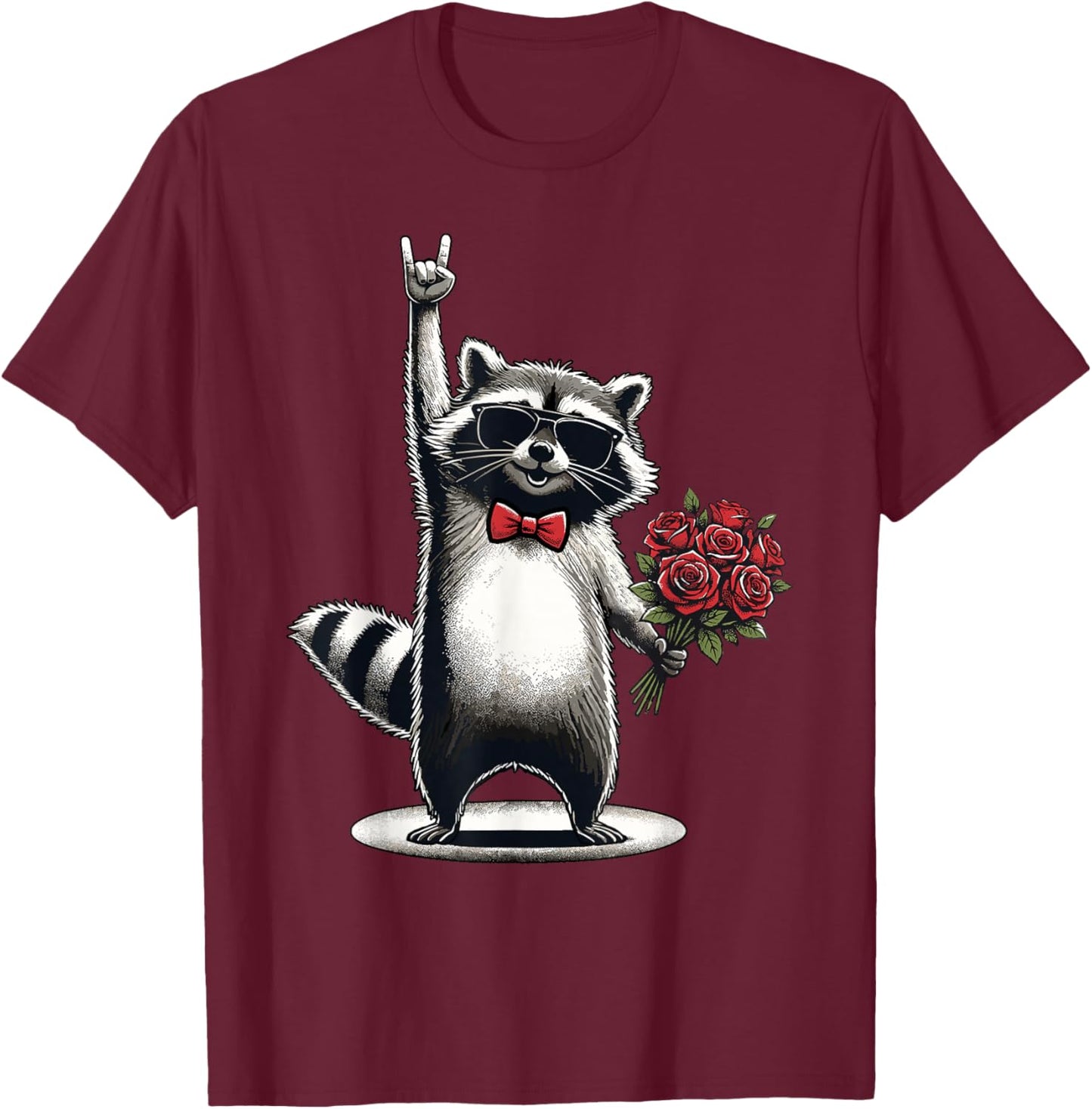 Funny Raccoon Rock On Men Women Kids St. Valentine's Day T-Shirt - T-Shirt | Maroon