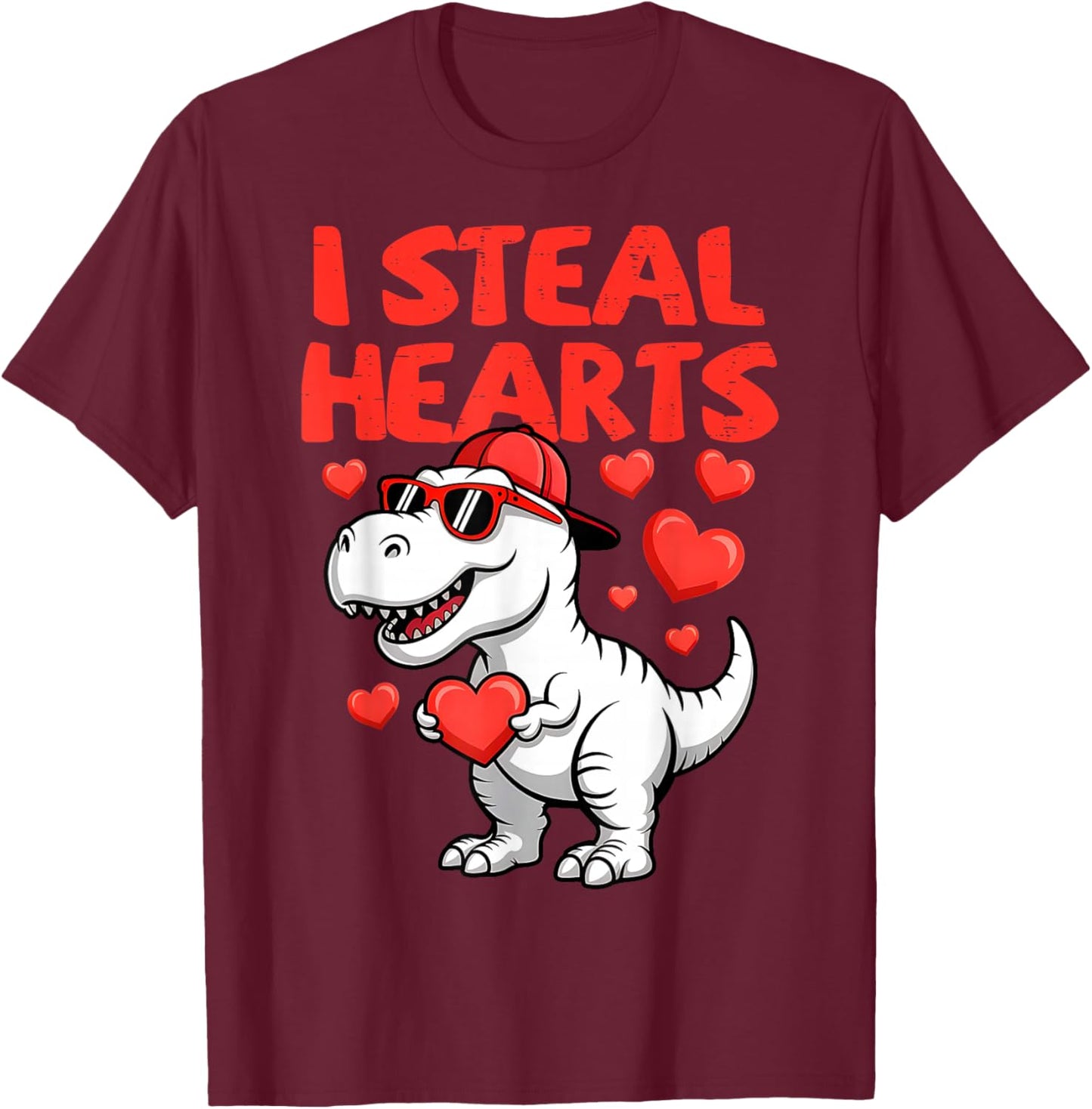 I Steal Hearts Trex Dino Baby Boy Valentines Toddler Kids T-Shirt - T-Shirt | Maroon
