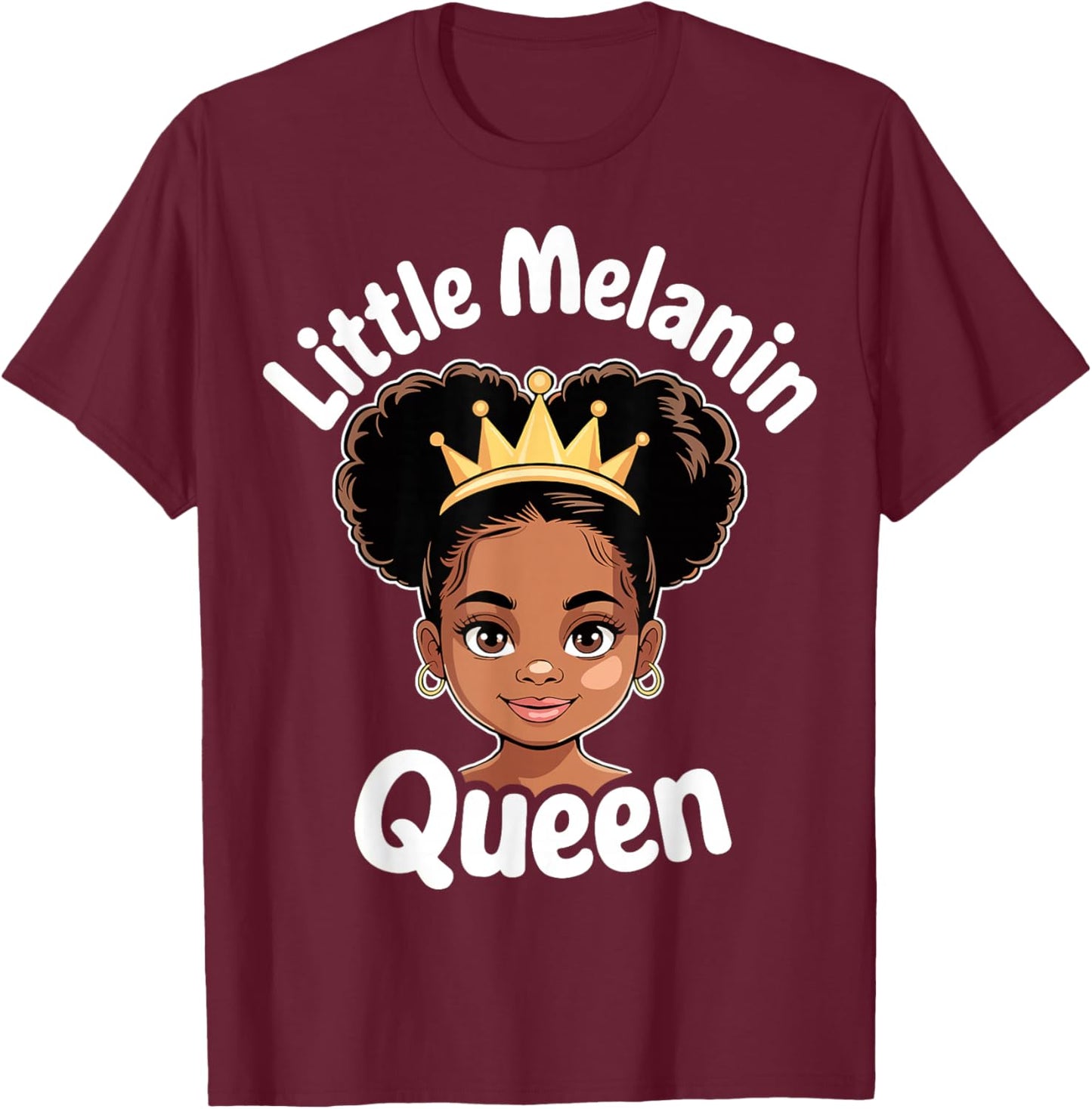 Little Melanin Queen African Girl Black History Month T-Shirt - T-Shirt | Maroon