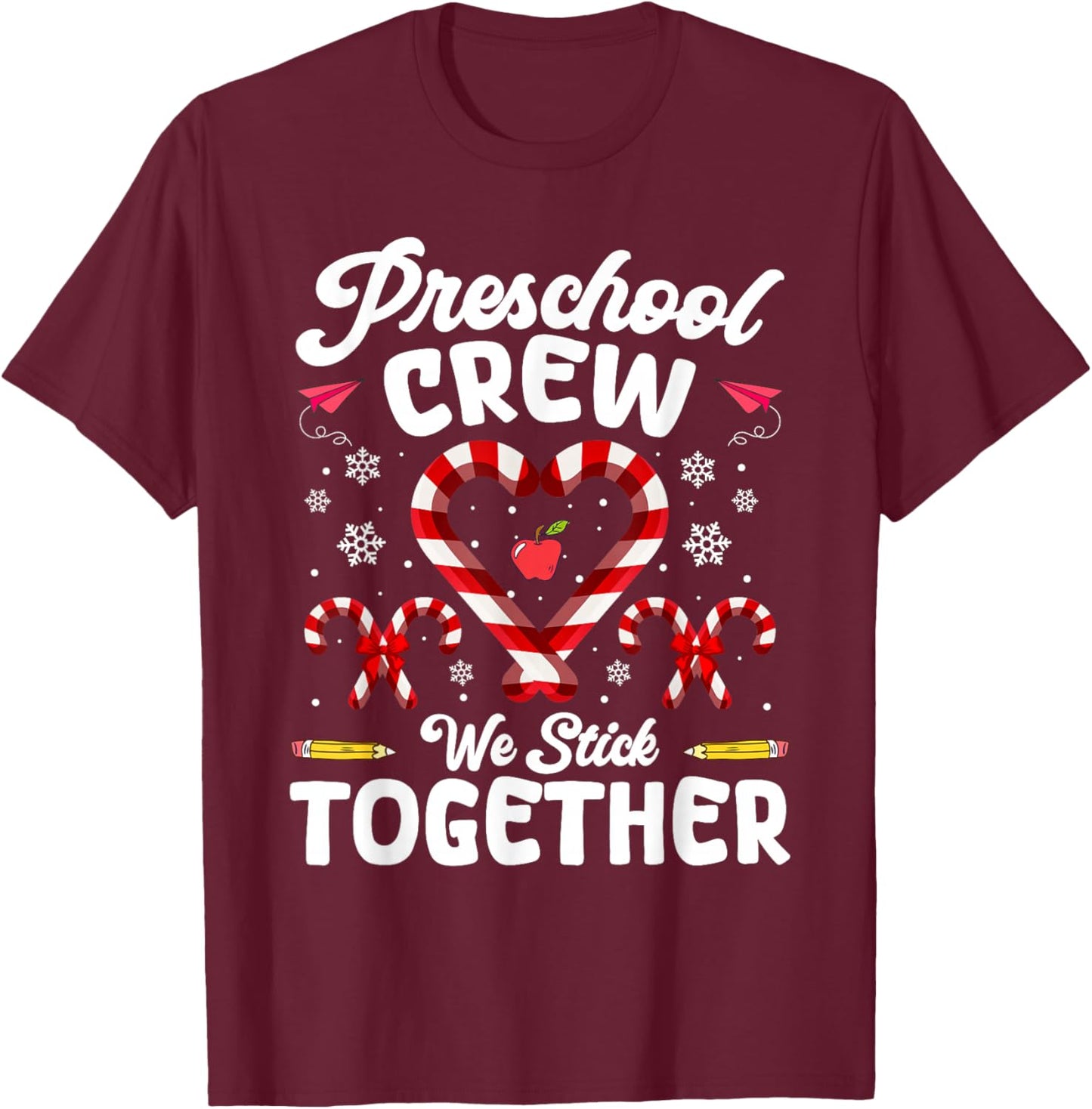 Christmas Preschool Teacher Holiday Family Matching Xmas T-Shirt - T-Shirt | Maroon
