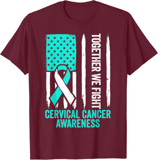 Cervical Cancer Awareness Teal Ribbon Together We Fight Men T-Shirt - T-Shirt | Maroon