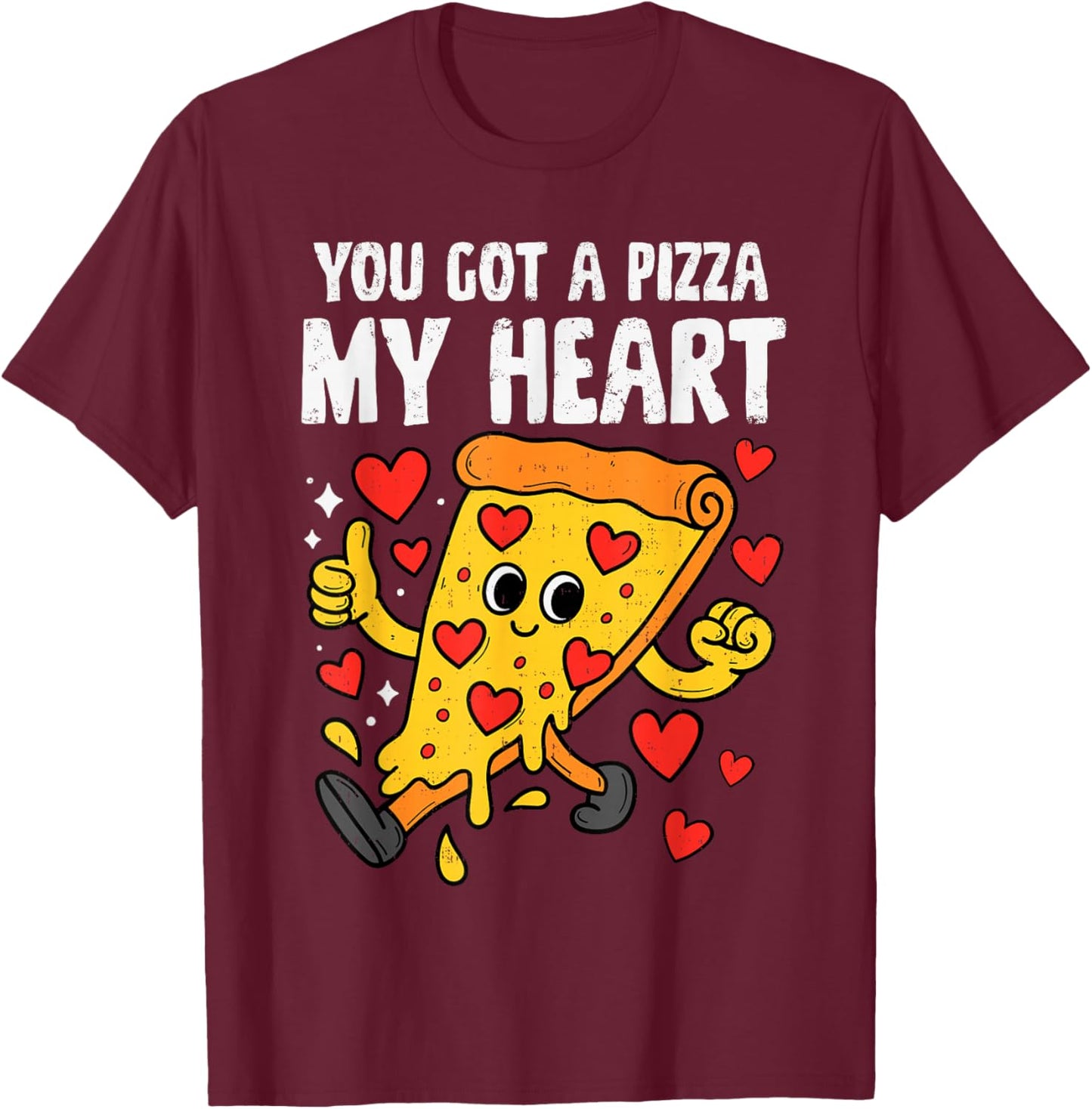 Pizza Heart Funny Valentines Day Men Women Girls Boys Kids T-Shirt - T-Shirt | Maroon