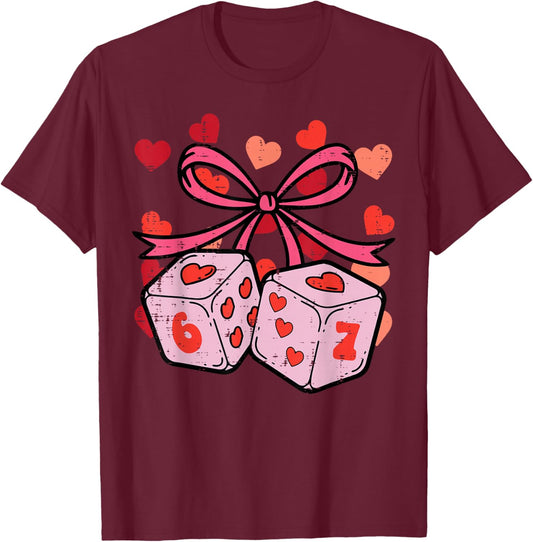 Valentines Day Dices 6 7 Funny 67 Meme Kids Boys Youth T-Shirt - T-Shirt | Maroon