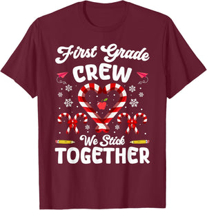 Christmas First Grade Teacher Holiday Family Matching Xmas T-Shirt - T-Shirt | Maroon