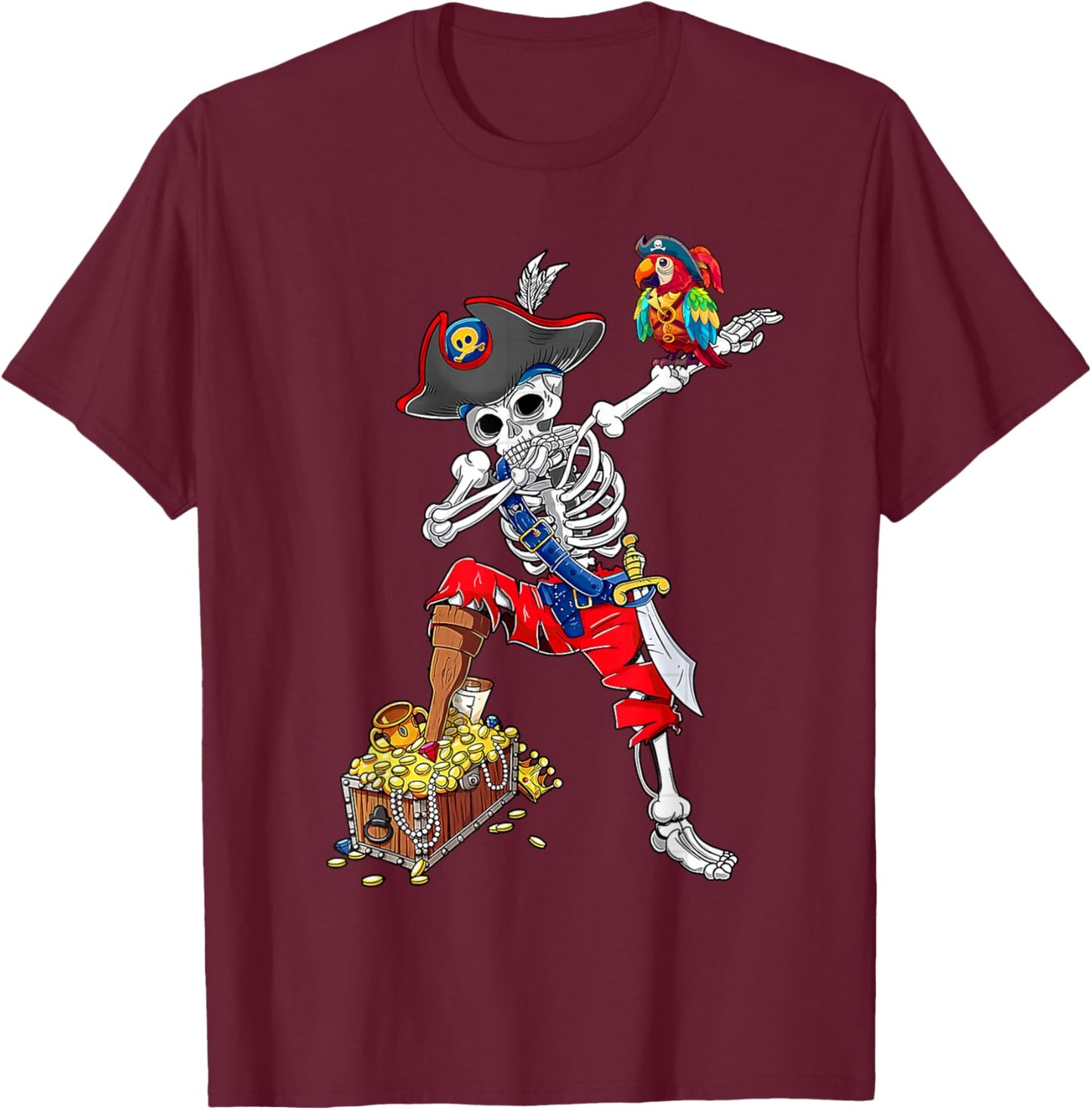 Dabbing Skeleton Pirate T Shirt Halloween Kids Jolly Roger T-Shirt - T-Shirt | Maroon