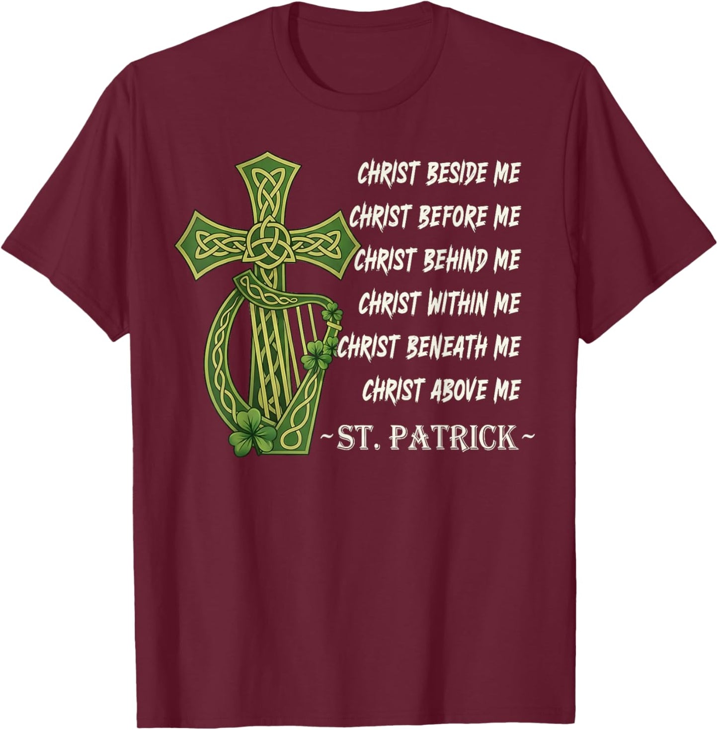 Religious Christian Celtic Cross Harp Christ St Patricks Day T-Shirt - T-Shirt | Maroon